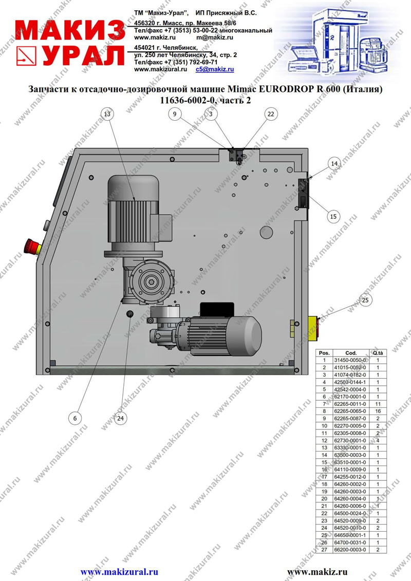 Запасные части для отсадочно-дозировочной машины EURODROP R 600 Mimac (Италия) - 11636-6002-0, часть 2