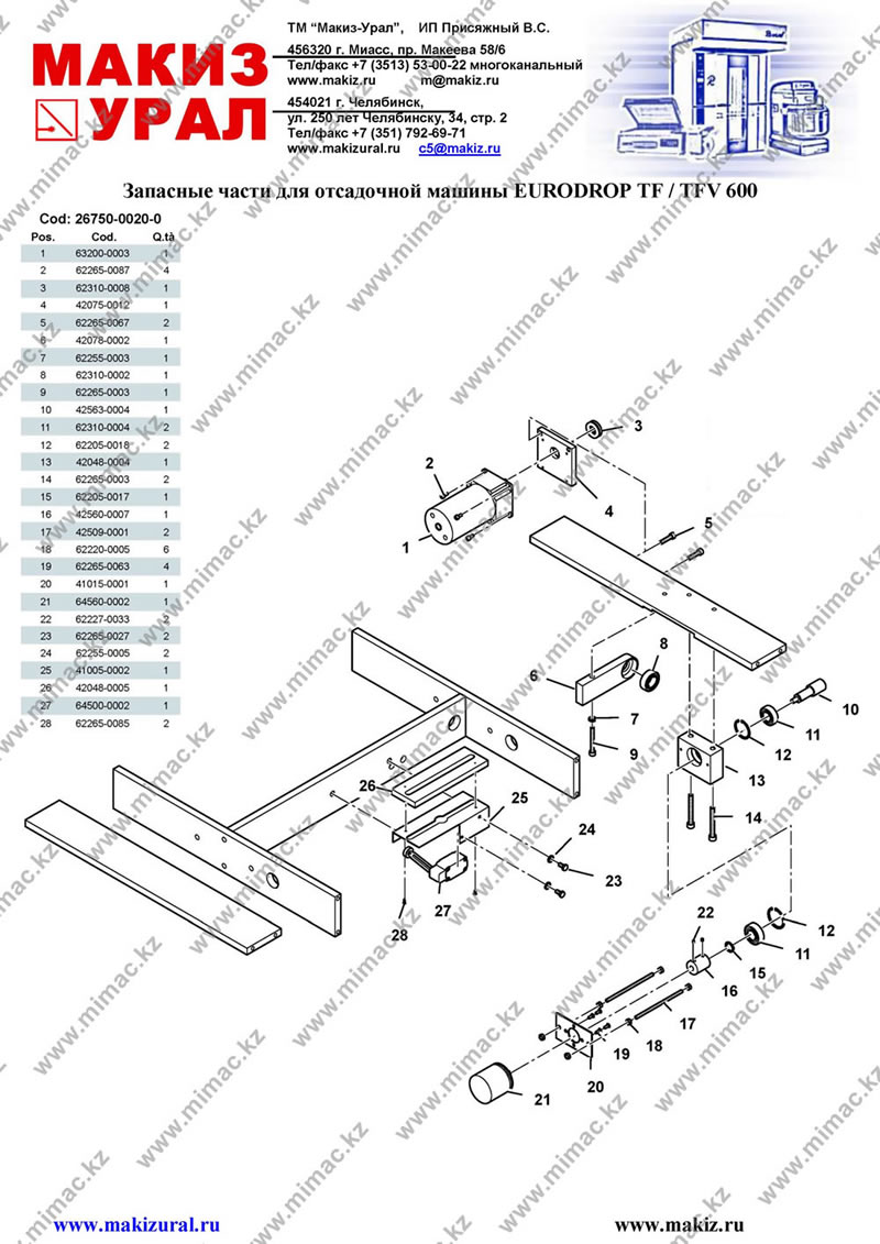 Запасные части для отсадочной машины EURODROP TF / TFV 600 Mimac (Италия) - часть 7
